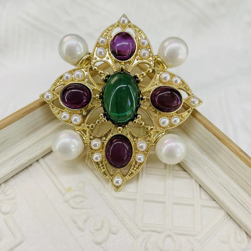 

Colorful pearl brooch pendant hollow-out the Byzantine and name color copy coloured glaze middle cross pin lady's a corsage