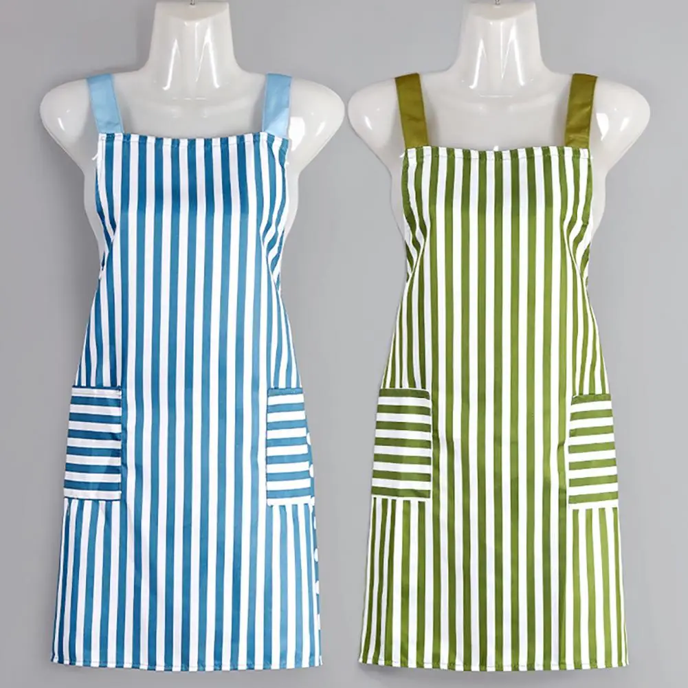 

Кухонный Фартук с двумя карманами, задний ремень, маслостойкий, Полиэстер, Хлопок, горошек, полосатый узор, водонепроницаемый фартук для муж...