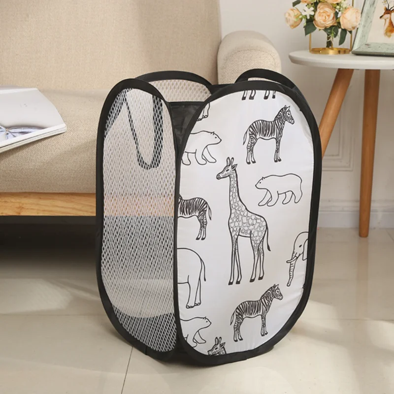 

Cartoon Print Laundry Baskets Mesh Laundry Clothes Organizer Hamper Basket Dirty Sorting Basket Kids Toys Sundries