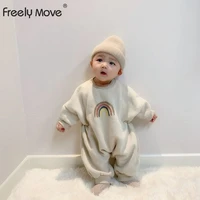 freely move 2022 new long sleeve girl autumn baby rainbow print bodysuit fashion baby clothes cotton infant boy jumpsuit