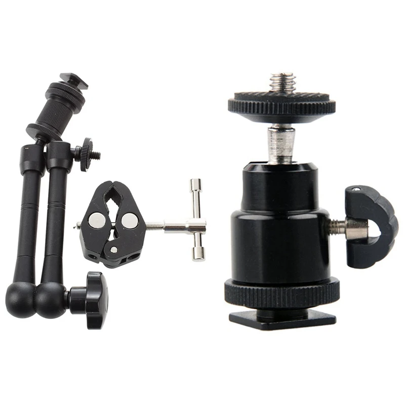 

1Pcs 11 Inch Friction Articulating Magic Arm + Clamp & 1Pcs Aluminium Alloy Mini Ball Head 1/4 Inch Mount