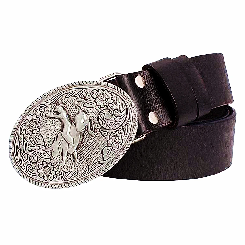 Bull Riding Cowskin Leather Belt Cowboy Rodeo Performers Accessory Waistband Rid A Cattle Pattern Buckle