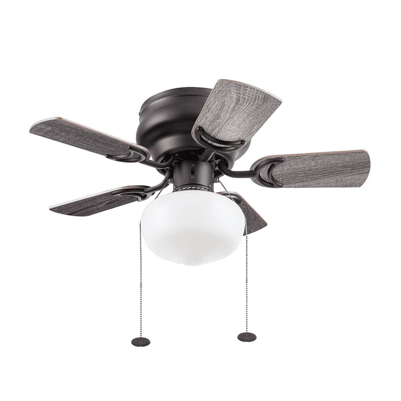 

28" Bronze Flushmount Ceiling Fan with Light, 5 Blades, Pull Chains & Reverse Airflow