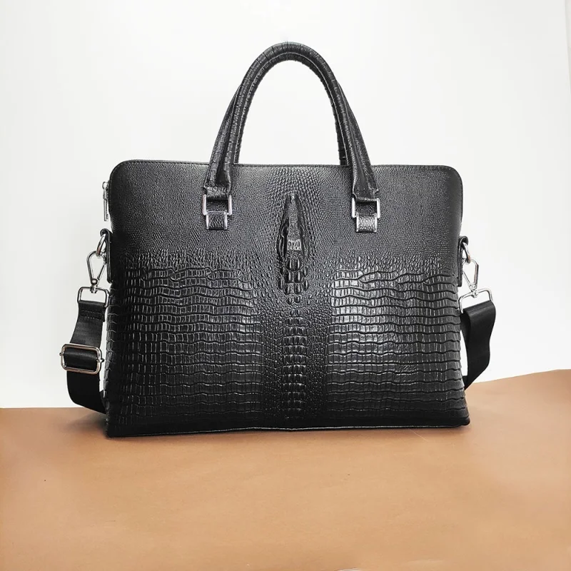 

Genuine Leather Crocodile Pattern Men Briefcase Business Laptop Bag Cow Leather Shoulder Crossbody Bag Office Handbag File Bag