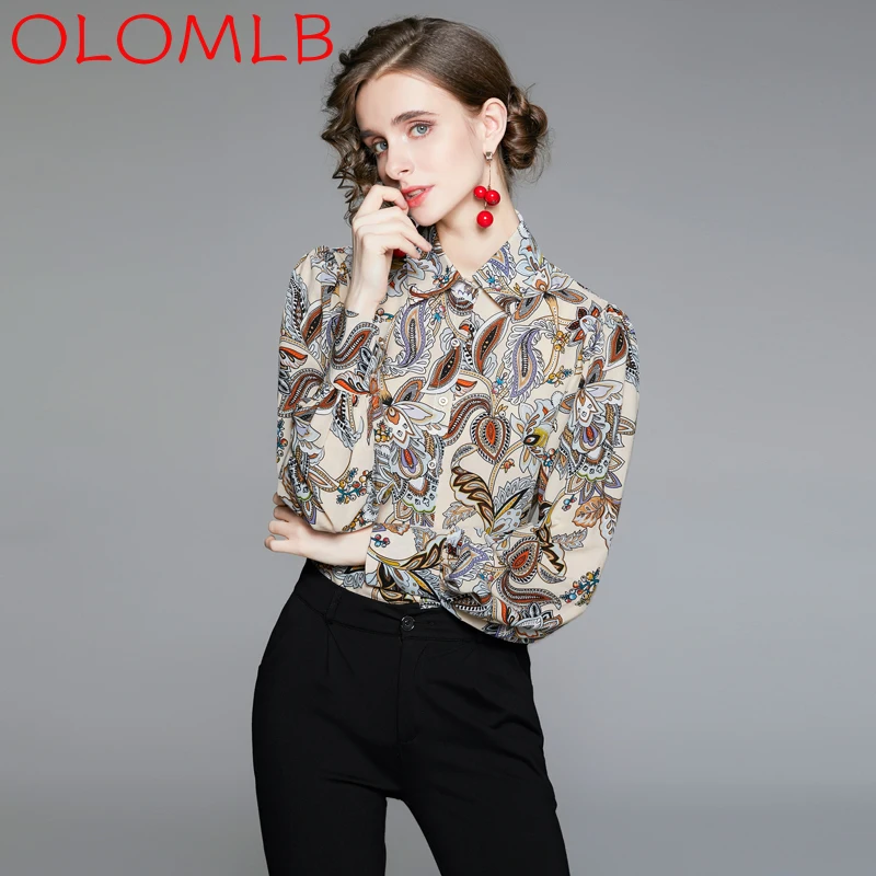 

OLOMLB 2022 темпераментная рубашка в западном стиле женская рубашка с пышными рукавами женские европейские товары рубашка с рукавами-фонарикам...