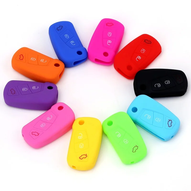 

Silicone Car Key Case for Ford KA MK2 2008-2016 3 Buttons Aftermarket Folding Keychain Holder Remote Control Fob Protector Cover
