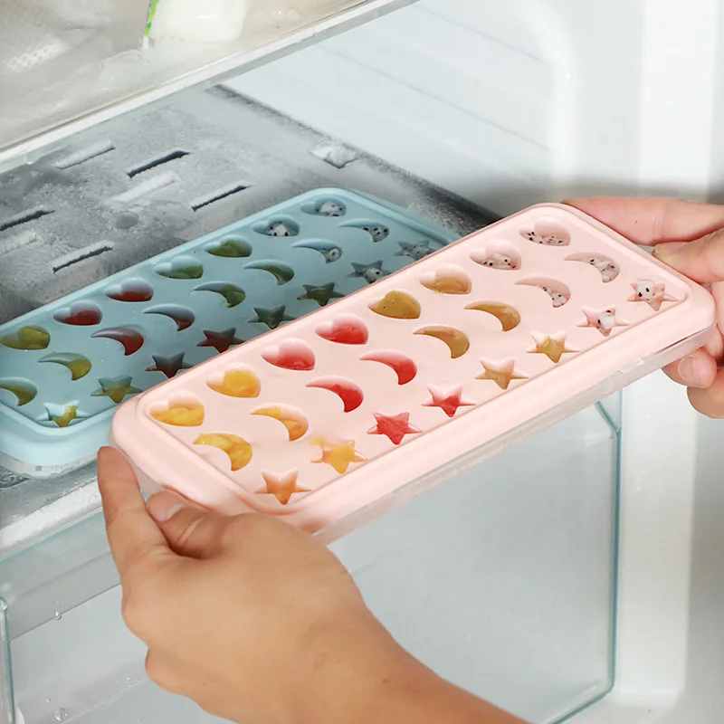 24-grid Silicone Ice Tray Ice Box Homemade Frozen Ice Cube Mold Star Moon Love Quick Freezer with Cover Ice Cube Maker 2023 New