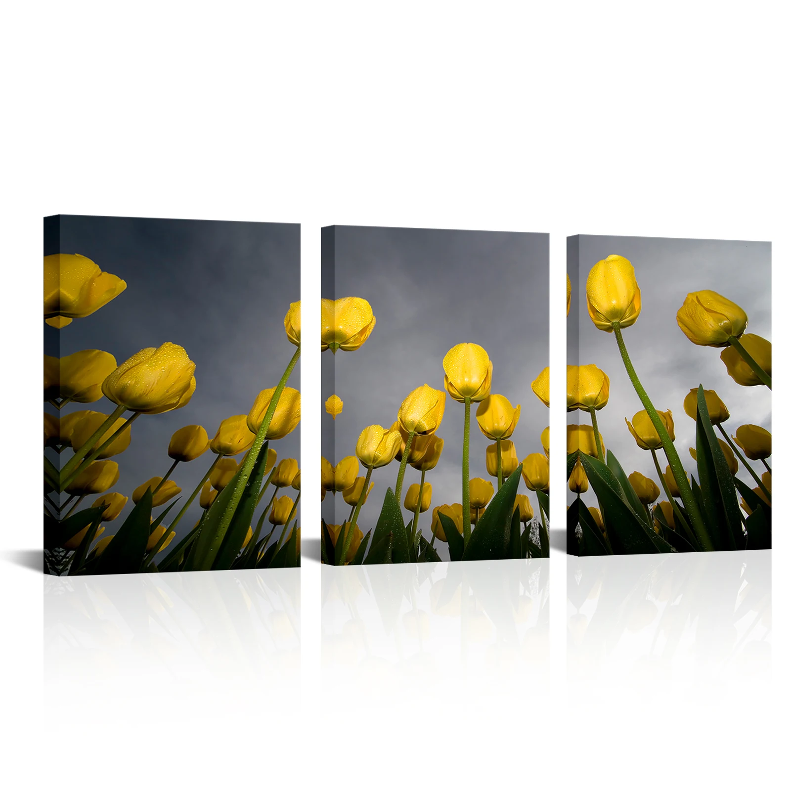 

3 Pieces Yellow Tulip Poster Wall Art Flowers Field Print Canvas Painting Modern Style Picture Living Room Home Decor