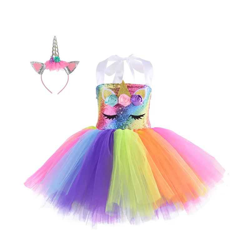 Christmas Unicorn Tutu Dress Rainbow Sequins Girls Ballet Dance Ball Princess Skirt Birthday Party Gift Halloween Costume enlarge