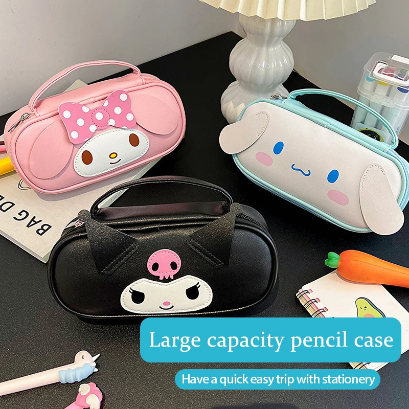 

Sanrio новая вместительная сумка для карандашей Kuromi Melody портативная из искусственной кожи Kawaii Канцелярские Принадлежности для студентов Школьная мультяшная сумка для хранения ручек