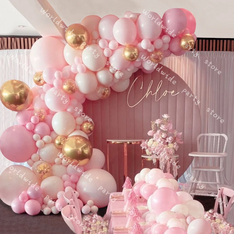 

Balloons Arch Set Balloon Garland Pink White Gold And Confetti Wedding Baby Baptism Shower Birthday Party Balloon Decoration