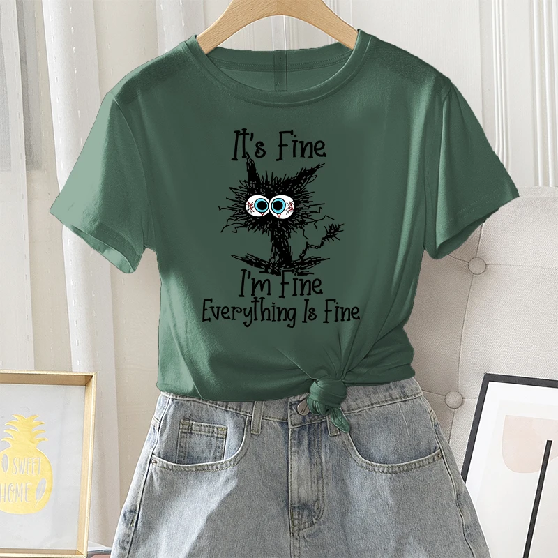 Футболка женская летняя повседневная с коротким рукавом и круглым вырезом из 100%