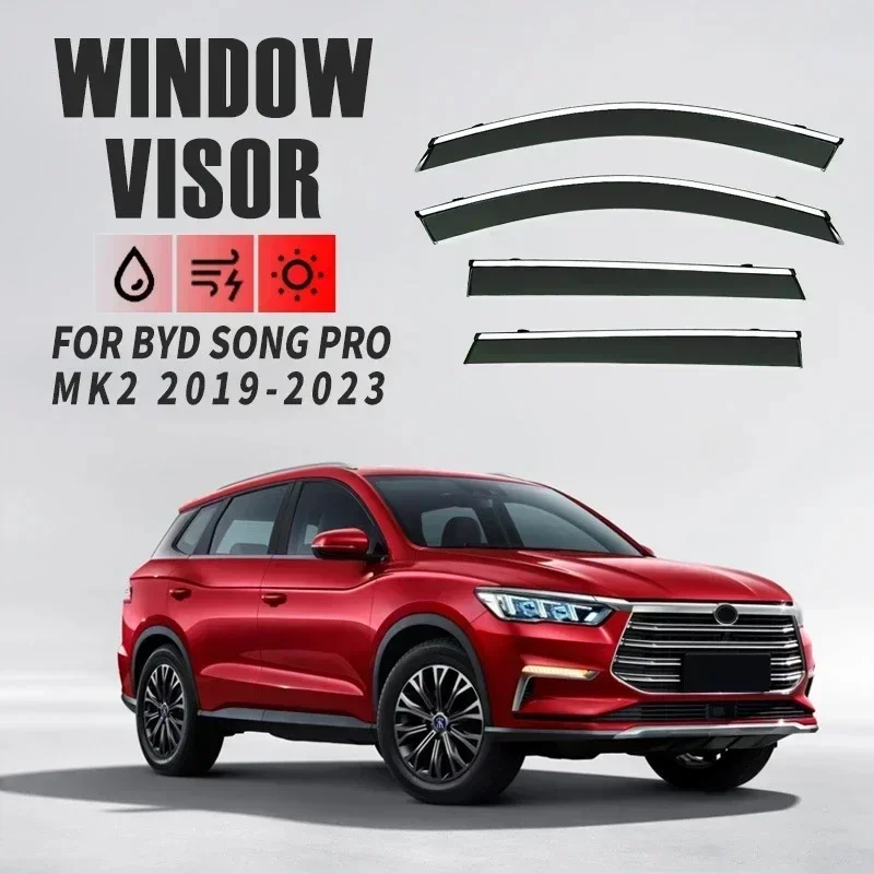 

Дефлекторы воздуха для BYD Song Plus 2020-2024 2019-2023 Pro 2015-21 DM EV, защита от дождя, дыма, окна, козырек, ветровое отверстие, навесы, укрытия