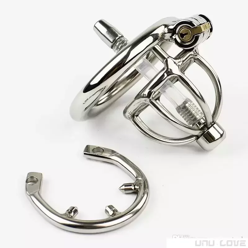 

SMALL MALE BONDAGE CHASTITY DEVICE WITH URETHRAL CATHETER SPIKE RING BDSM SEX TOYS STAINLESS CAGE EROTIC URETHRAL LOCK