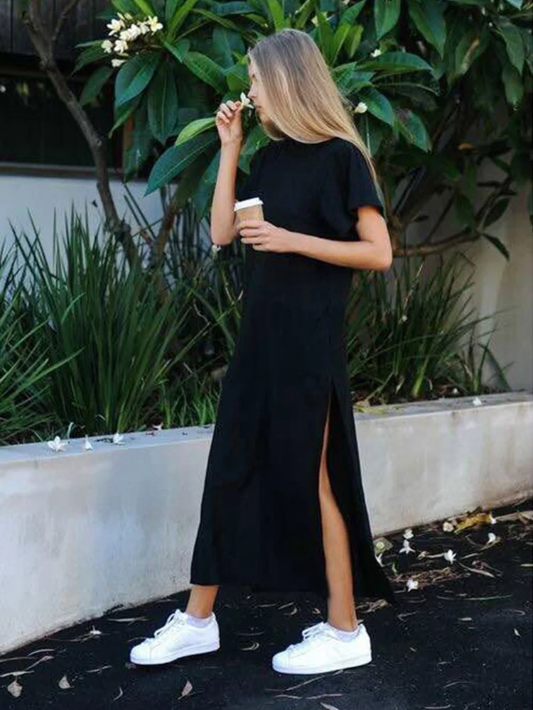 

T Shirt Dress Women Summer Beach Sexy Party Bodycon Elegant Vintage Casual Cotton Black Long Dresses Sundress