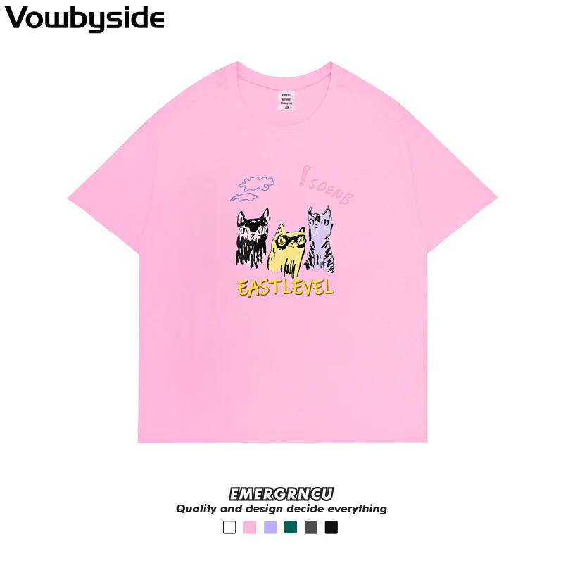 

Summer Women's T-shirt Short Sleeve Casual Solid Color Cartoon Print Round Neck Unisex Couple T-shirt