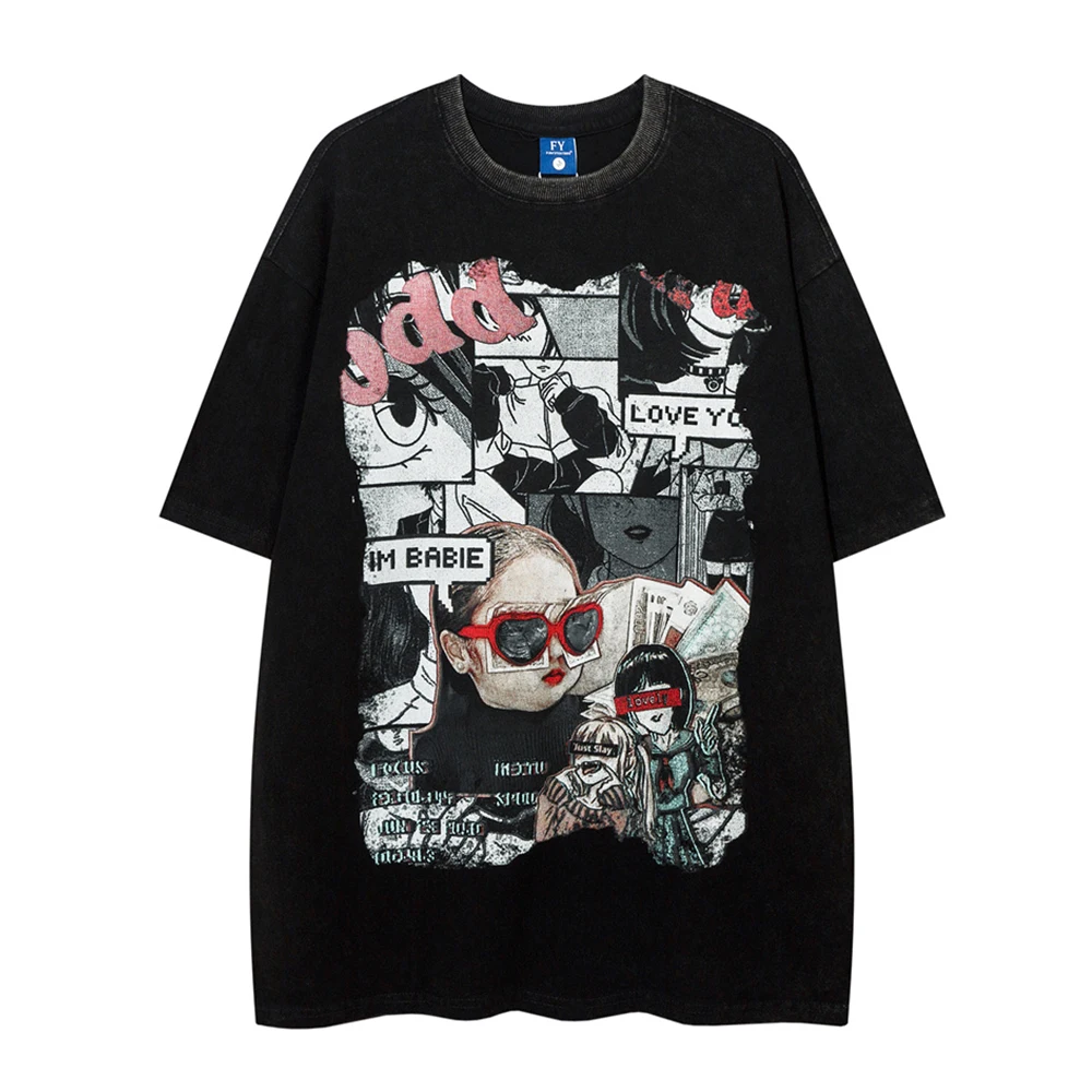 

Printed Wash Cotton Hip Hop T-shirt Men Women Summer Oversized Men's Tshirts Streetwear Clothes Male Top