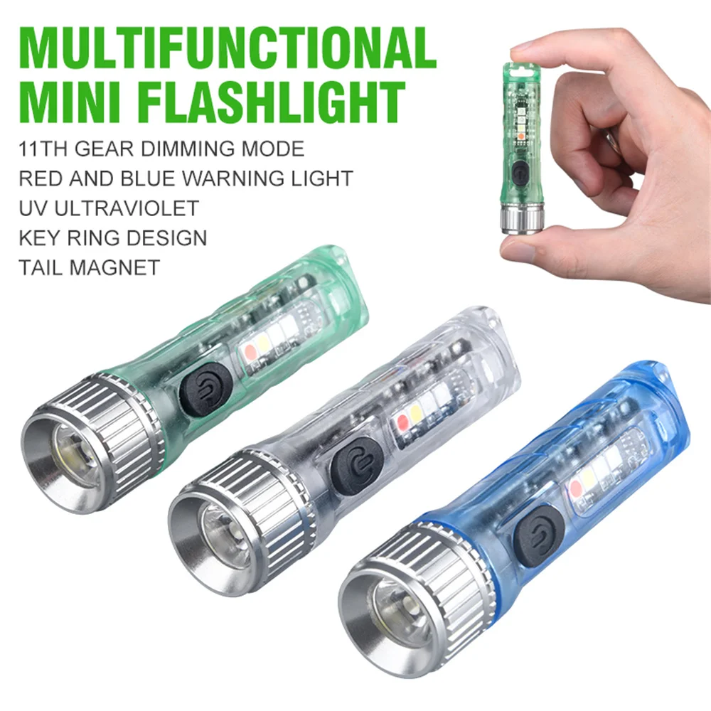 

LED Mini Keychain Flashlight Multi-function TYPE-C Charging IP65 Waterproof Fluorescent Magnetic Warning Camping Torch Light