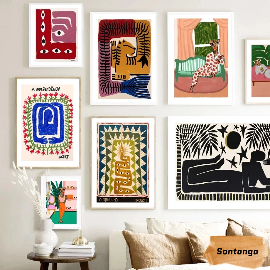 Абстрактный ретро постер в древнем скандинавском стиле Женский мультяшный