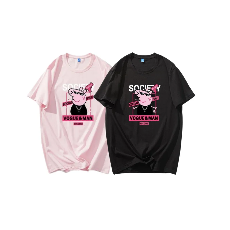 

Wholesale Peppa Pig anime fashion personality social pig pink clothes cute trendy short-sleeved T-shirt loose half-sleeved gift
