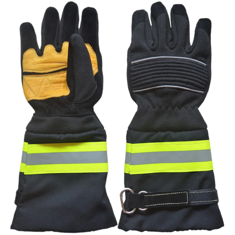 Long Sleeve Heat Resistant Gloves  Fireproof Protection Kevlar Black Yellow Unlined  Firefighters Firefighting