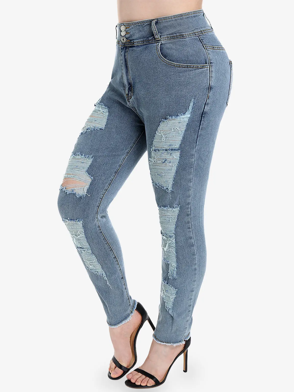 

Women's Ripped High Rise Skinny Jeans Zipper Fly Frayed Pencil Jeans Stretch Slimming Denim Pants 5XL Casual Trousers Mujer