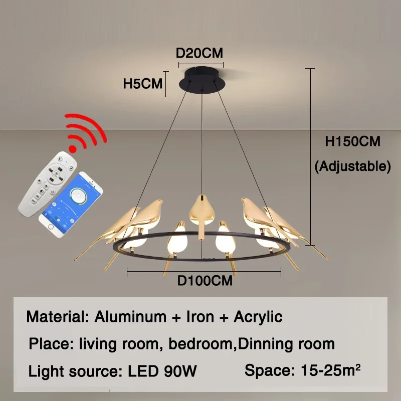 

LED pendant lamp Nordic Creative modern Living room dining golden magpie bird home decoration dimmable hang