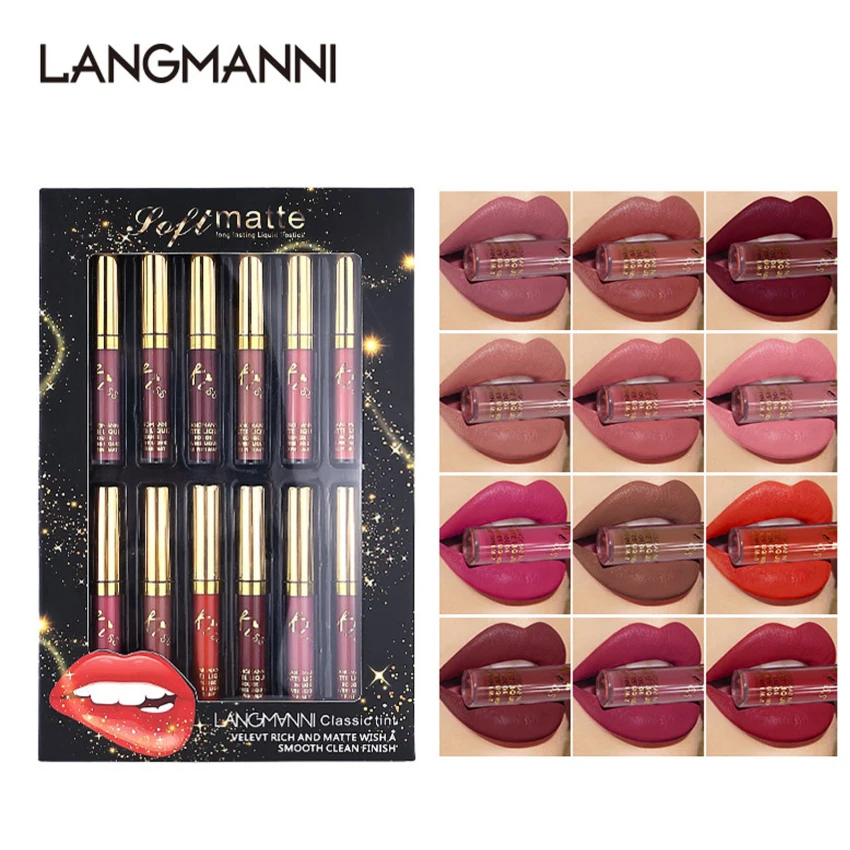 

Langmanni 12 color matte lip gloss set matte chi long matte lip gloss