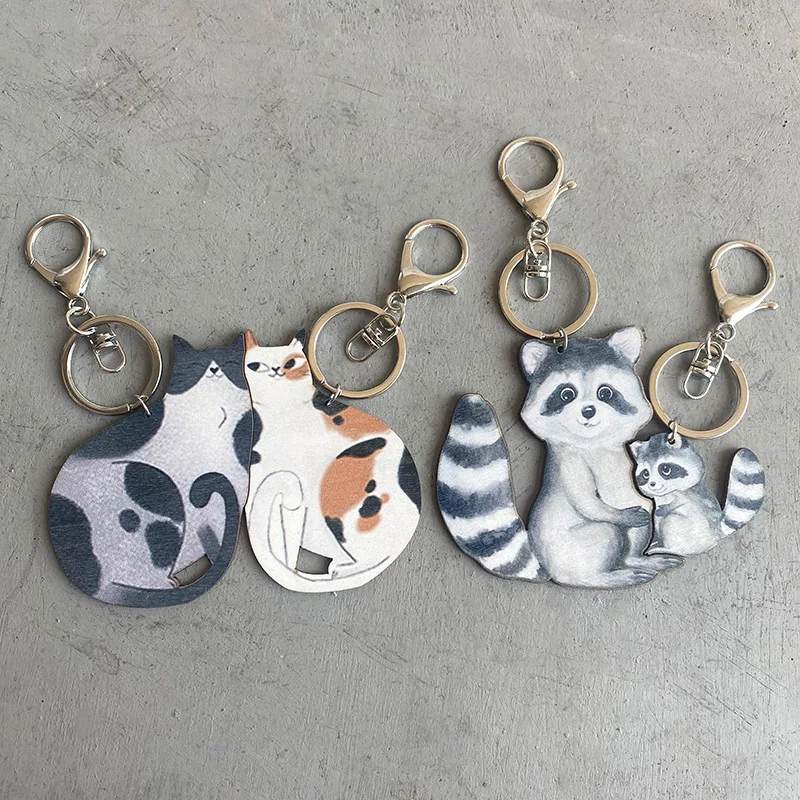 2022 Wholesale Hot Mother's Day Keychain Set Cute Cat Raccoon Hedgehog Mother and Son Friendship Key Holder Keychain