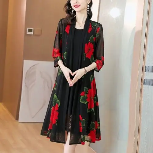 Женский длинный кардиган с принтом свободное тонкое пальто защитой от солнца