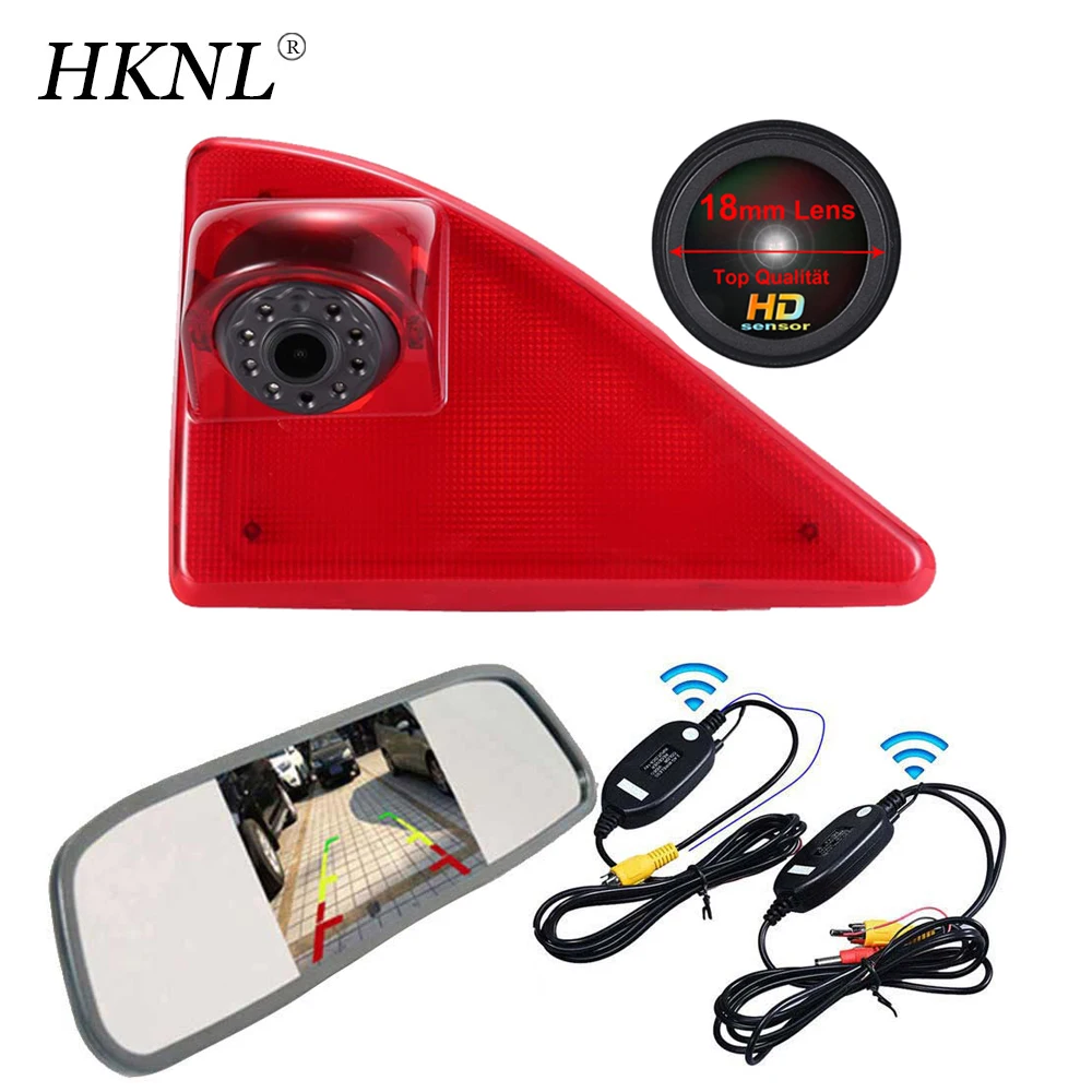 

HKNL 18MM HD Lens Car Reverse Camera+Mirror+2.4GHZ Wireless For Renault Master Opel Vauxhall Movano Nissan NV400 3.Brake Light