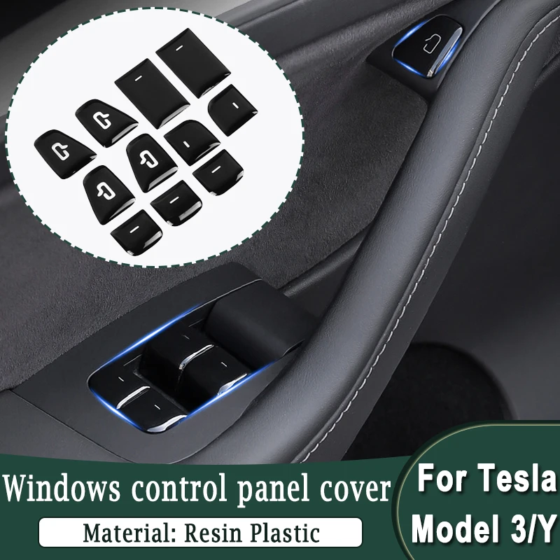 

For Tesla Model 3 Y Window Control Switch Button Cap Door Interior Window Lifter Closer Anti-scratch Decorative Cover Stickers