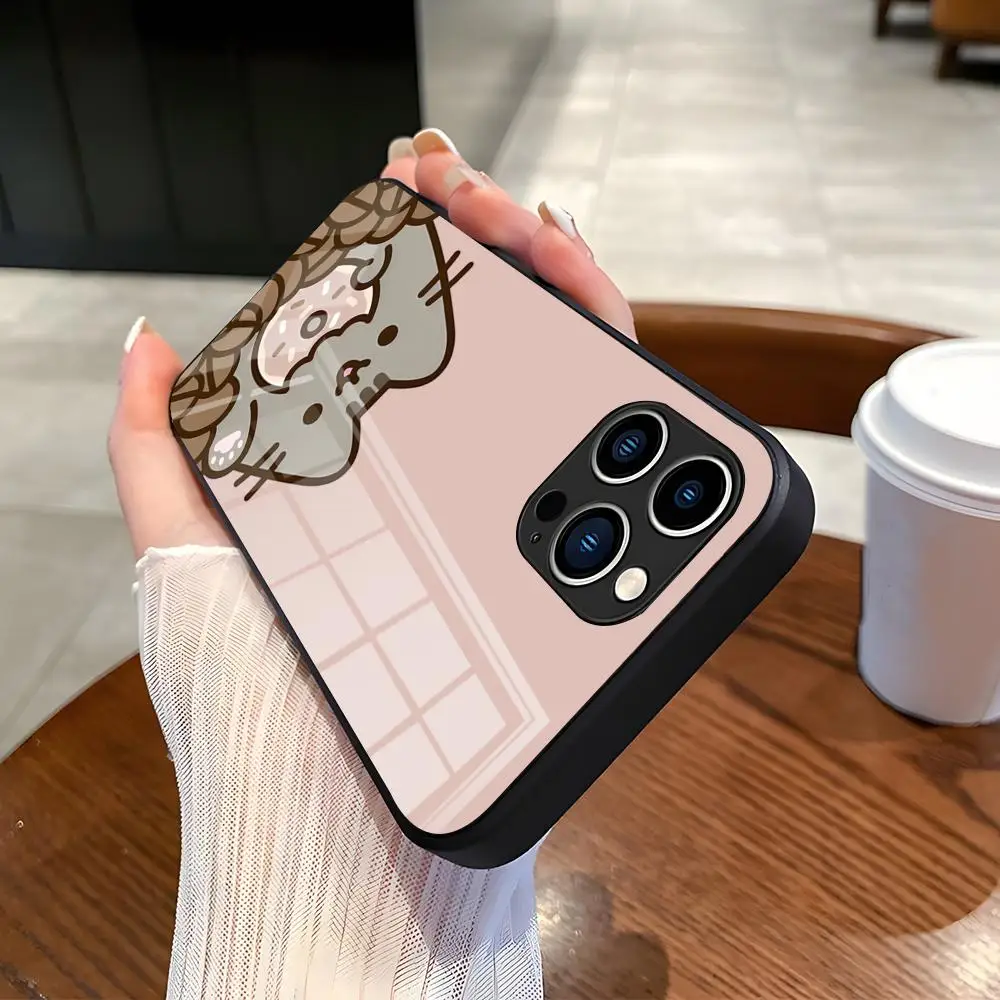 Фото Милый чехол для телефона с котом Пушином в радужном дизайне для iPhone 17 Pro Max, 15 Pro, 16, 14 Plus, 12, 13 Mini, 11 Pro, противоударный, со стеклянной крышкой №1