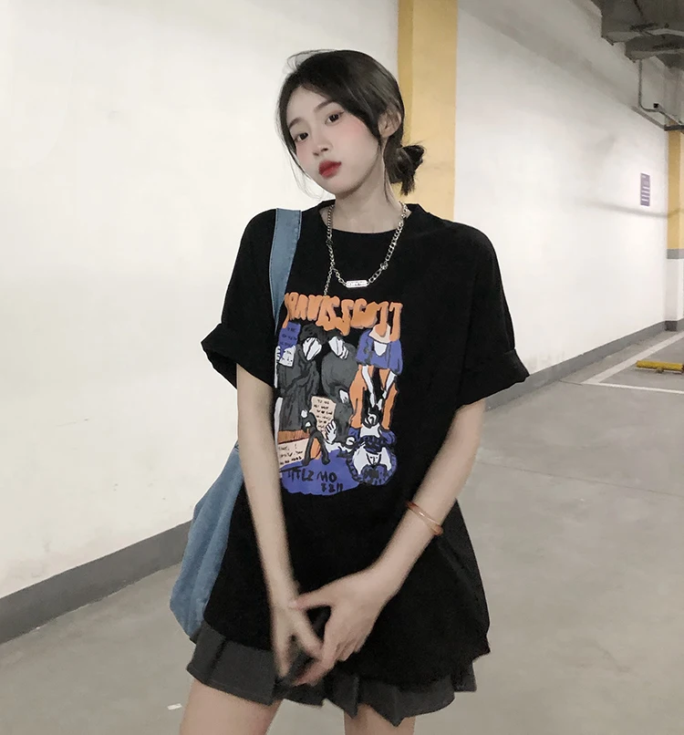 

7361 summer new short-sleeved sweet and cool American retro hip-hop style loose women's T-shirt