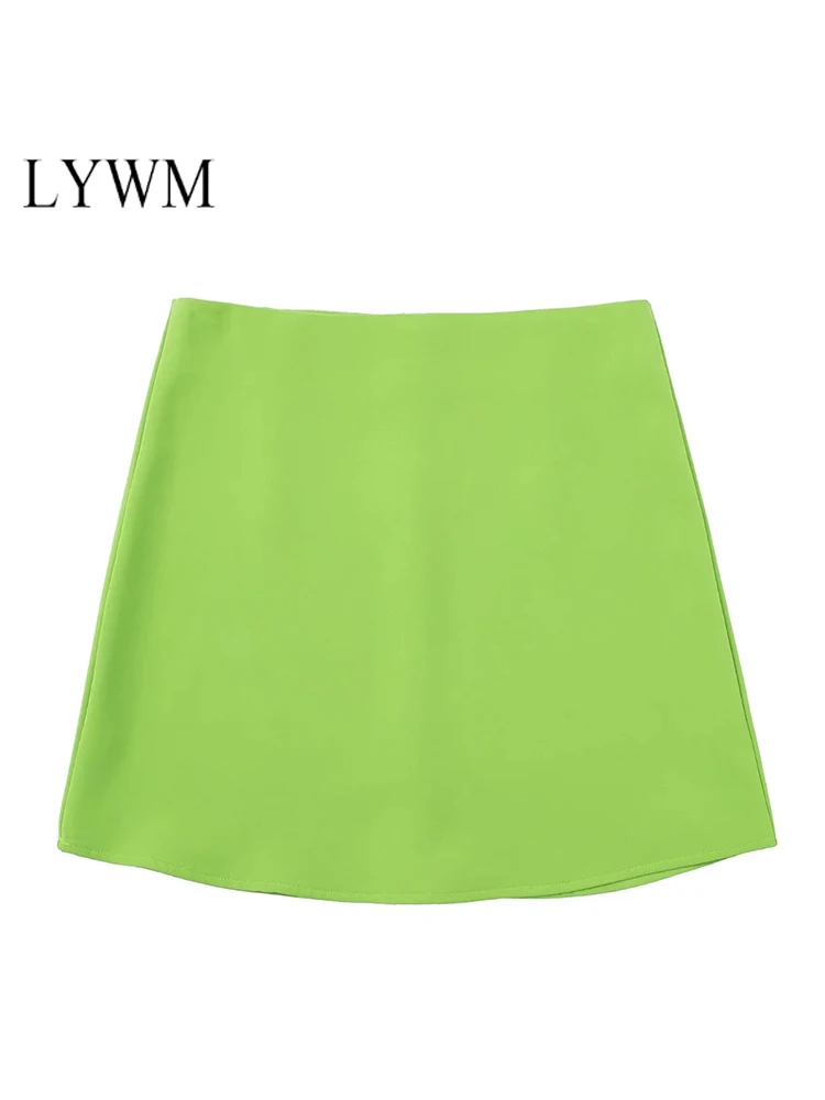 

LYWM Women Fashion Green Midi Skirt Vintage Back Zipper High Waist Female Skirts Mujer Chic Outfits