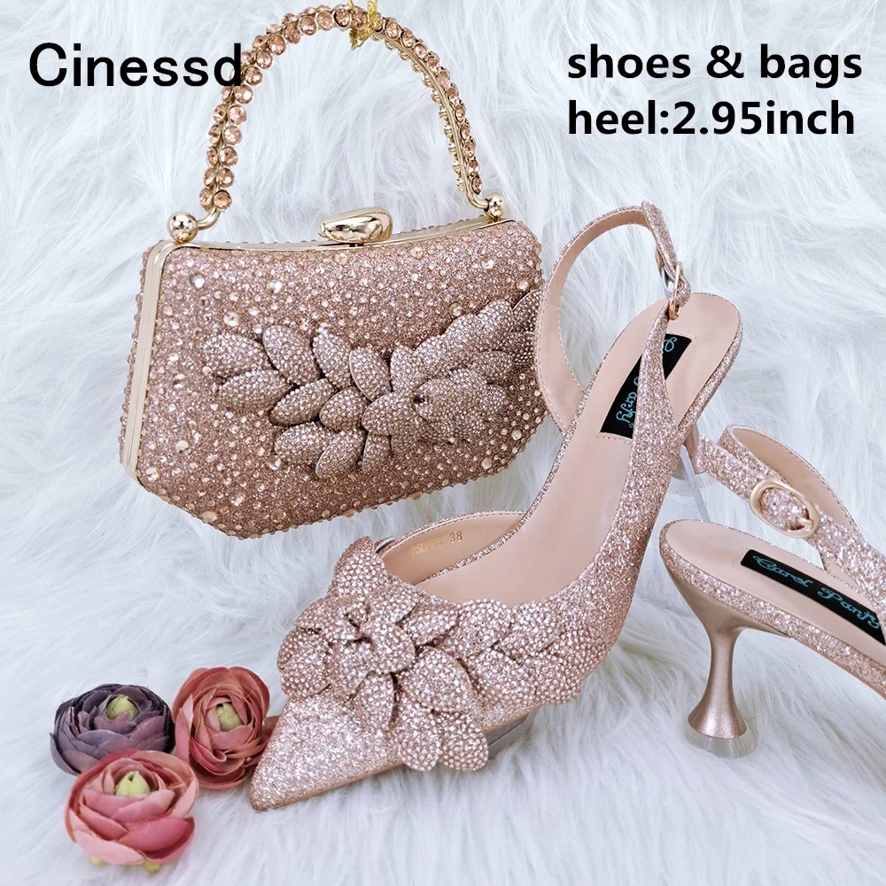 

Pointed Top Nigerian Banquet Shoes and Bags African Fashion Ladies Matching Shoes and Bags 2024 High Heels Wedding Party