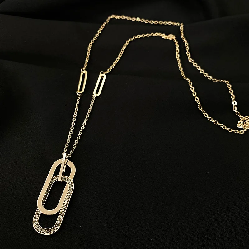 

Double Ring Pendant Autumn Winter Sweater Chain Long Simple Korean Necklace Female 2021 New Geometric Circle Accessories Jewelry