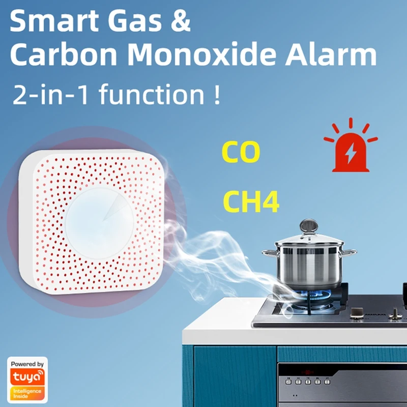 Tuya Smart Zigbee Natural Gasandcarbon Monoxide Sensor Valve Linkage Methane Leakage Alarm Home Life App