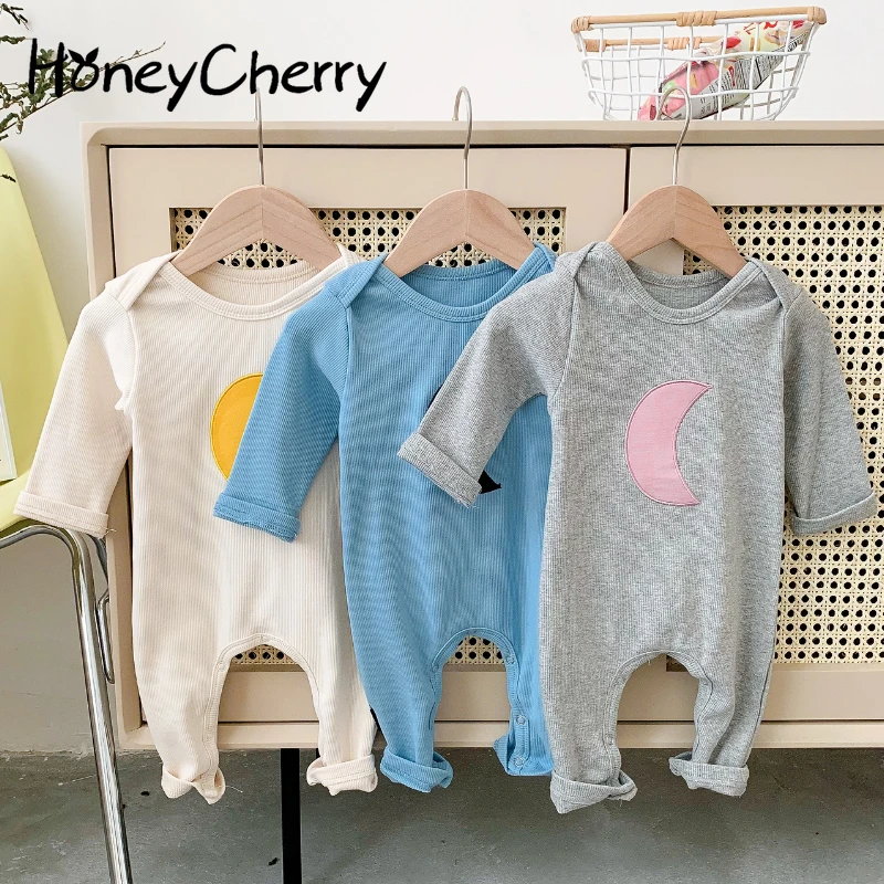 

HoneyCherry Baby long-sleeved patch romper boy and girl baby cute long-sleeved onesie casual romper baby boy clothes