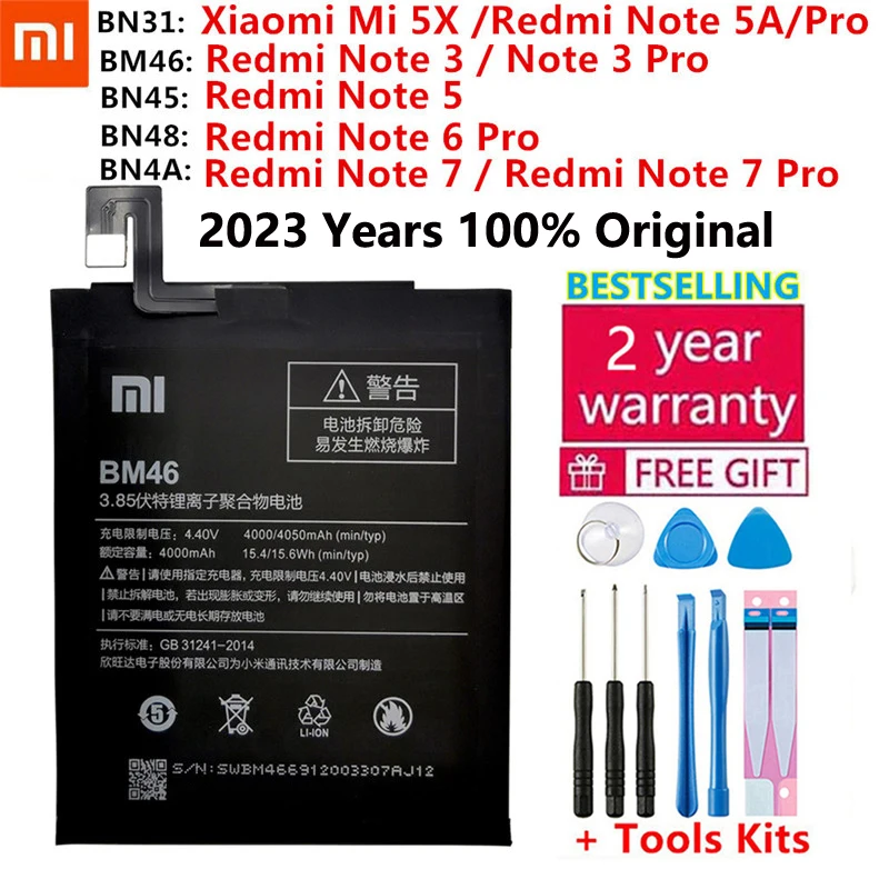 

Xiao Mi Original Replacement Phone Battery For Xiaomi Mi Redmi Note A1 3 5 5A Mi 5X 6 7 Y1 Lite S2 Pro Bateria batteries +Tools