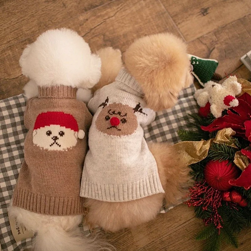 Pet Christmas Clothes Autumn Winter Medium Small Dog Knitted Sweater Warm Wool Kitten Puppy Sweet Pullover Chihuahua Yorkshire