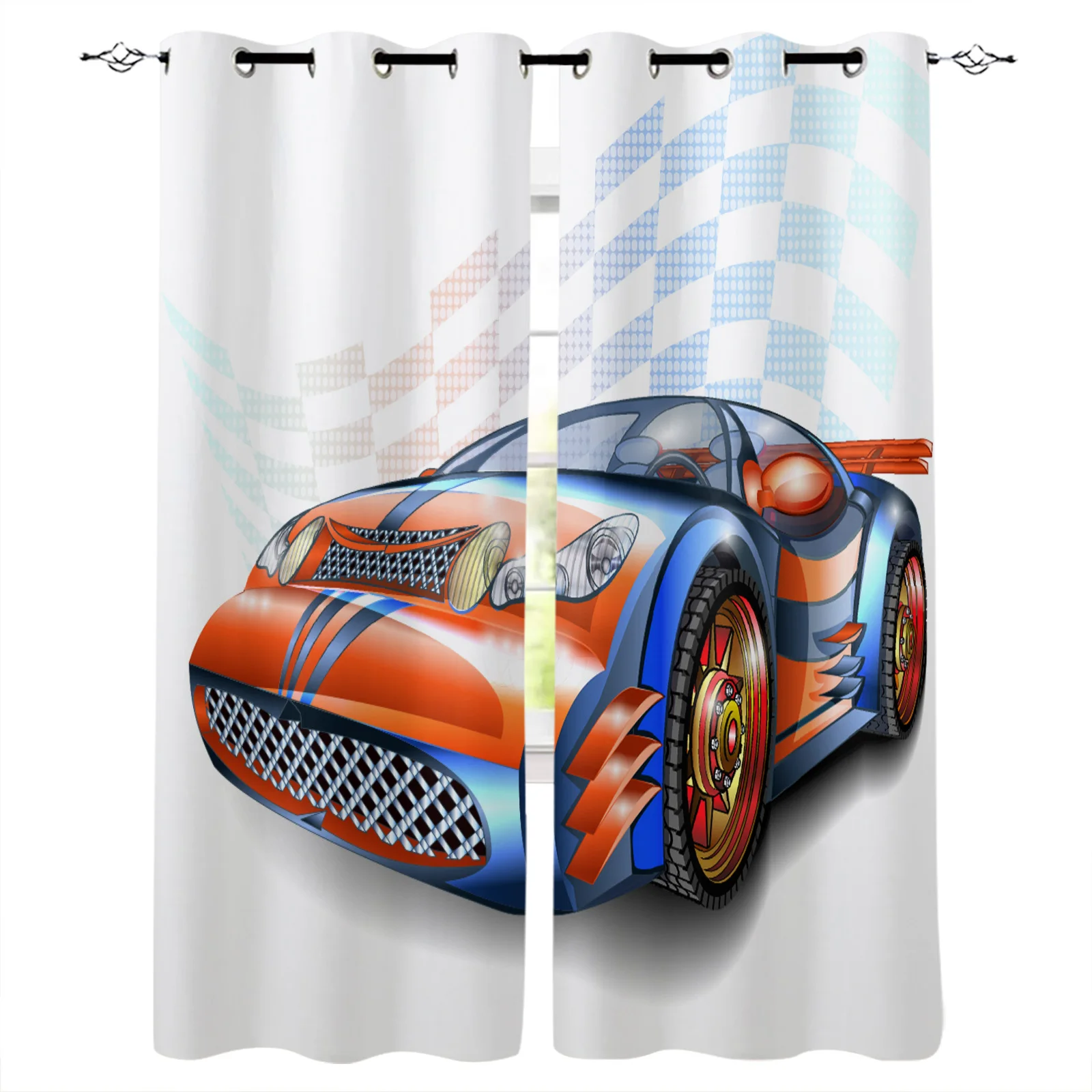 Car Orange Race Speed Race Racing Car Curtains In The Bedroom Living Room Hall for Home Kitchen Window Treatments Drapes