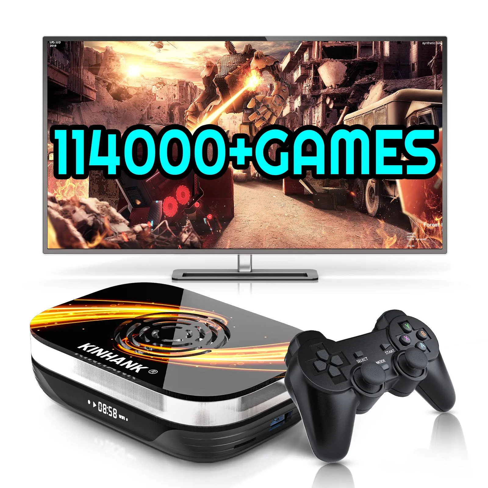 

Ретро игровая консоль Kinhank X3 Plus, Двойной Wi-Fi Android TV Box с 114000 играми для NES/DC/N64/PS1