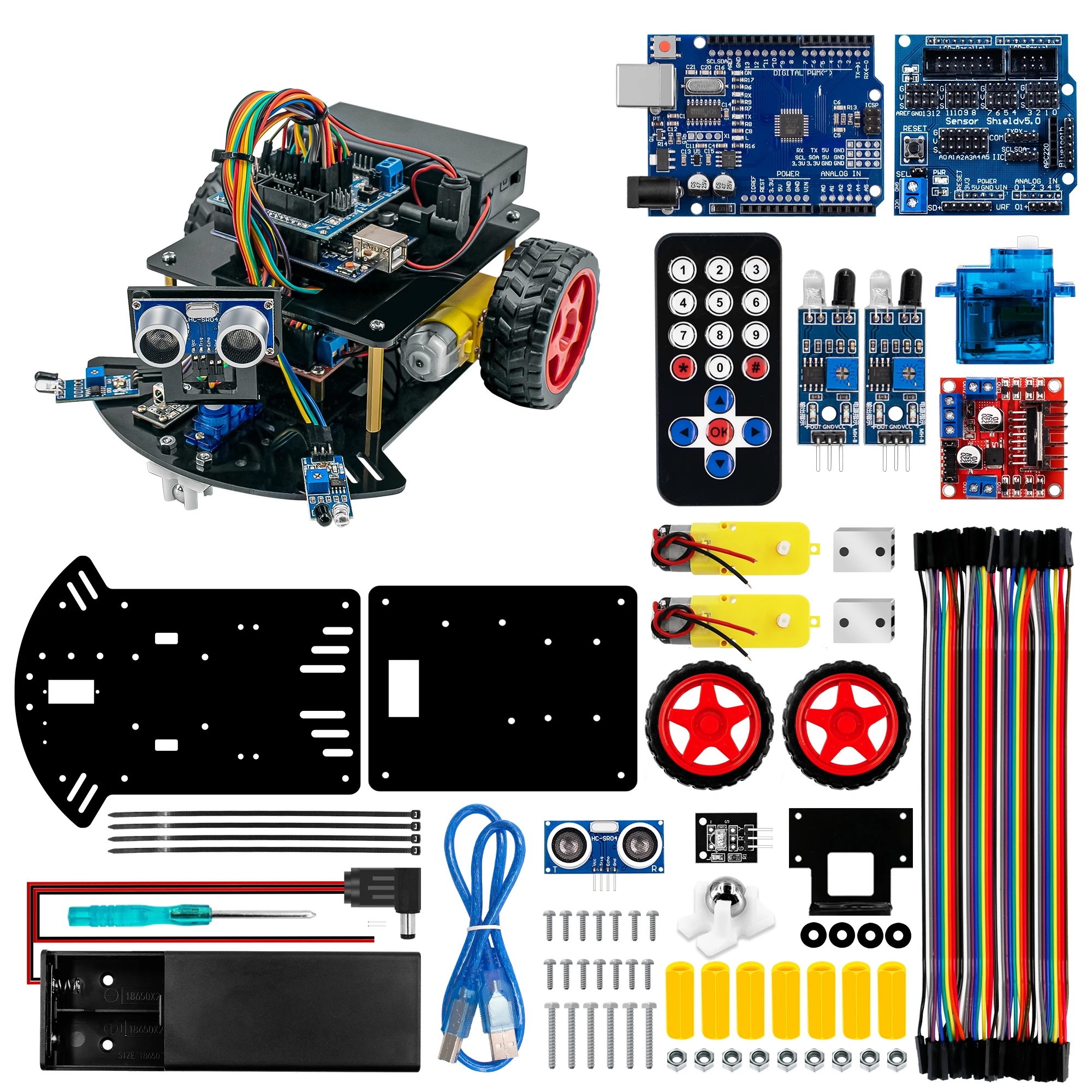 

Smart Robot Car for Arduino 2WD Chassis Kit for UNO R3 with Ultrasonic Sensor Module, IR Remote Control,Tutorials
