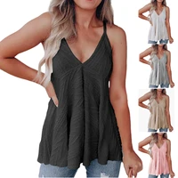 2022 summer new womens v neck casual camisole knitted vest top t shirt elegant solid color pullover sling t shirts fashion tank