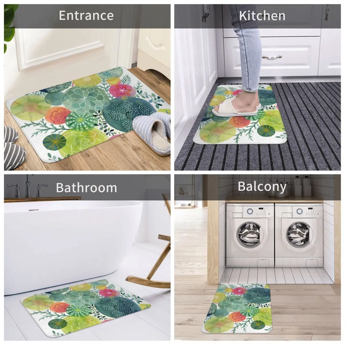 Трехмерный коврик для ванной с изображением суккулентов нескользящий прихожей