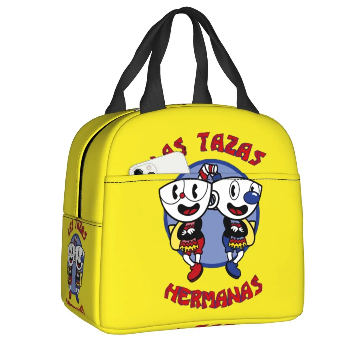 

Изолированная сумка для обеда Las tazaras Cuphead для женщин, мультяшная игра, портативный термо-охладитель, бэнто-бокс, детские школьные сумки для еды