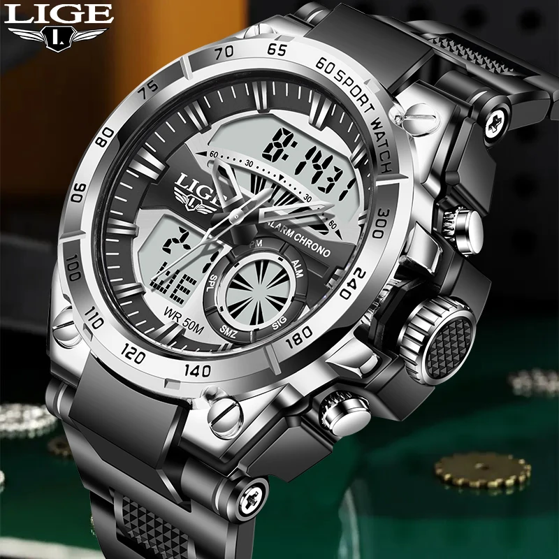 Lige Мужские модные повседневные электронные наручные часы
