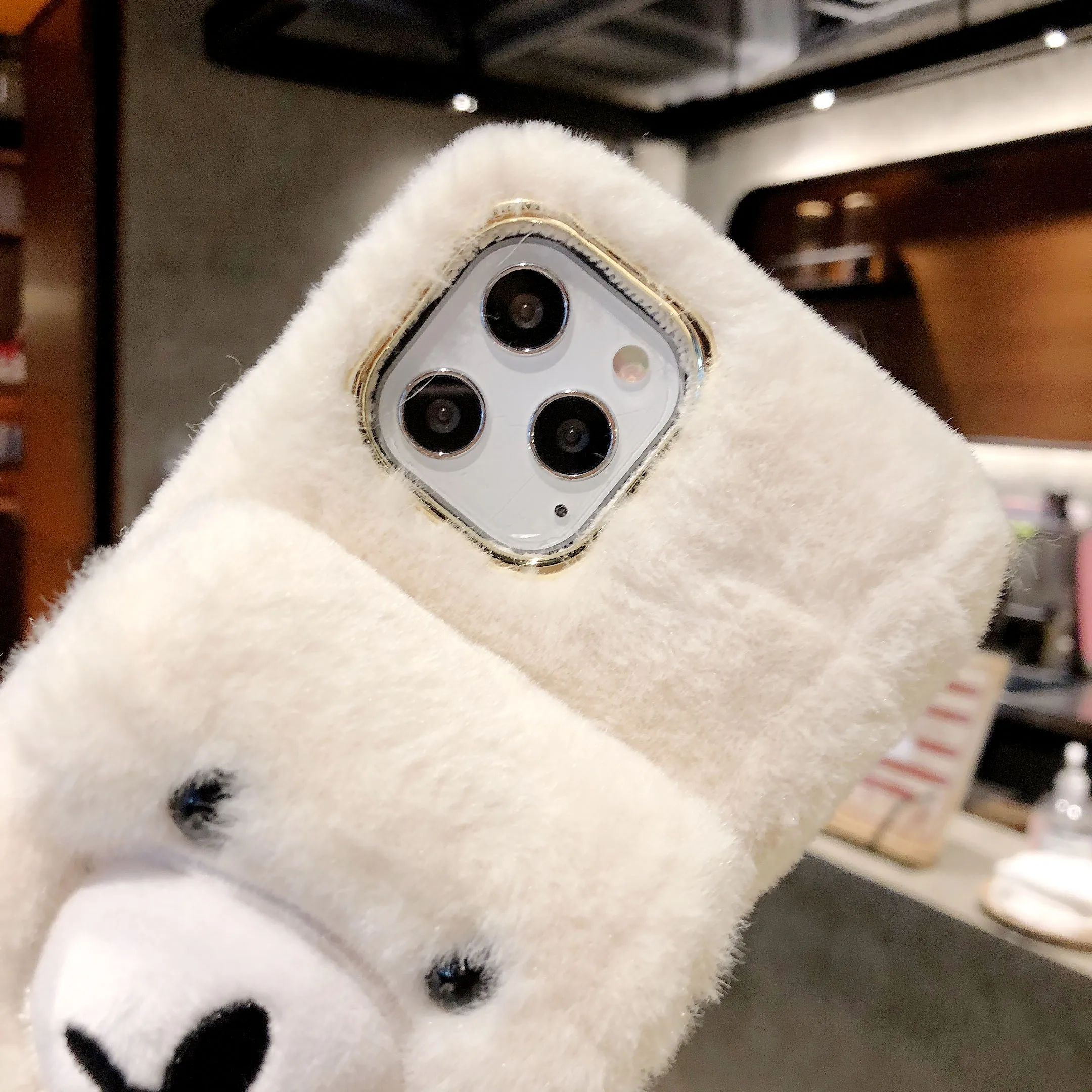 Теплый Пушистый Плюшевый чехол с маленьким медведем на запястье для телефона iPhone