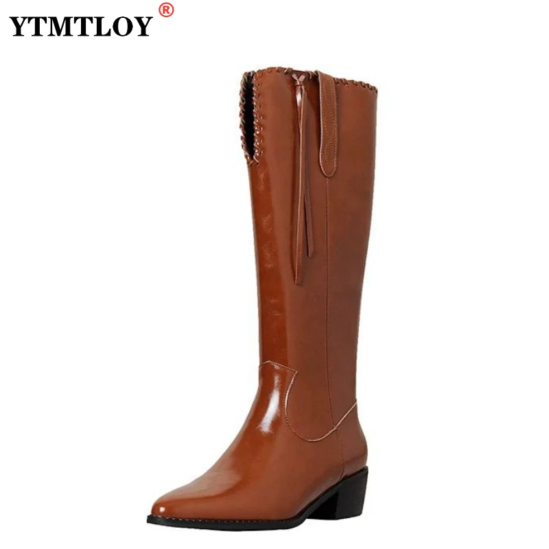 

Сапоги женские до колена, модная Роскошная обувь на платформе, с V-образным вырезом, на молнии сбоку, черные, зима-весна